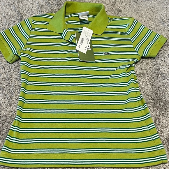 NWT Lacoste Women’s Avocat Green Striped Polo Shirt Size: Small Fitted - Picture 2 of 8